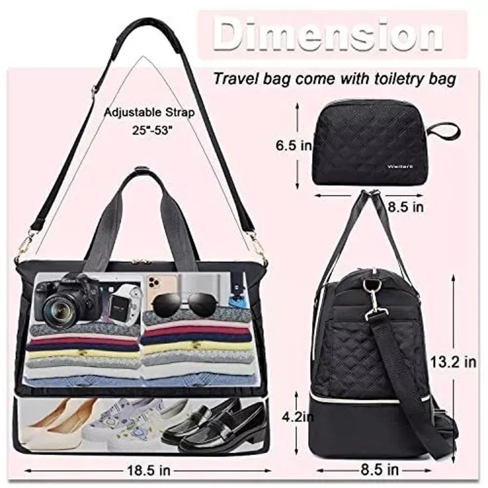 Gym Bag For WomenTravel Duffel Bag Weekender BagSport Bag With Shoes Compartm...
